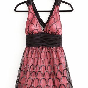 Nwt Adrianna Papell Sequin Cocktail Dress Pink Black Fit Flare Size 12